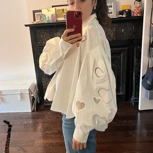 Carolina Herrera, Oversized Heart Embroidery Poplin Blouse